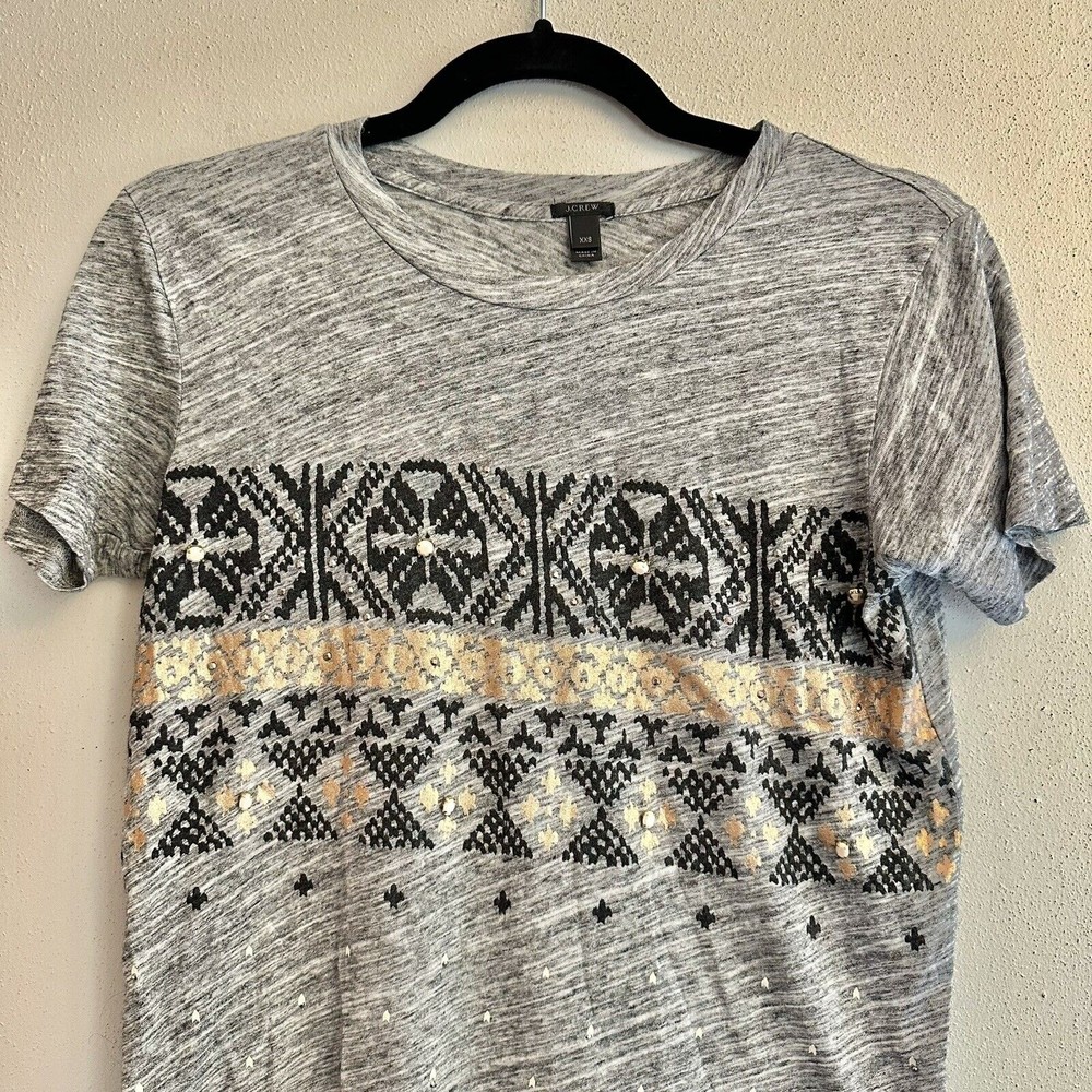J Crew T-shirt Short Sleeve Tee Grey Metallic Dots Women's XXS - Picture 2 of 9